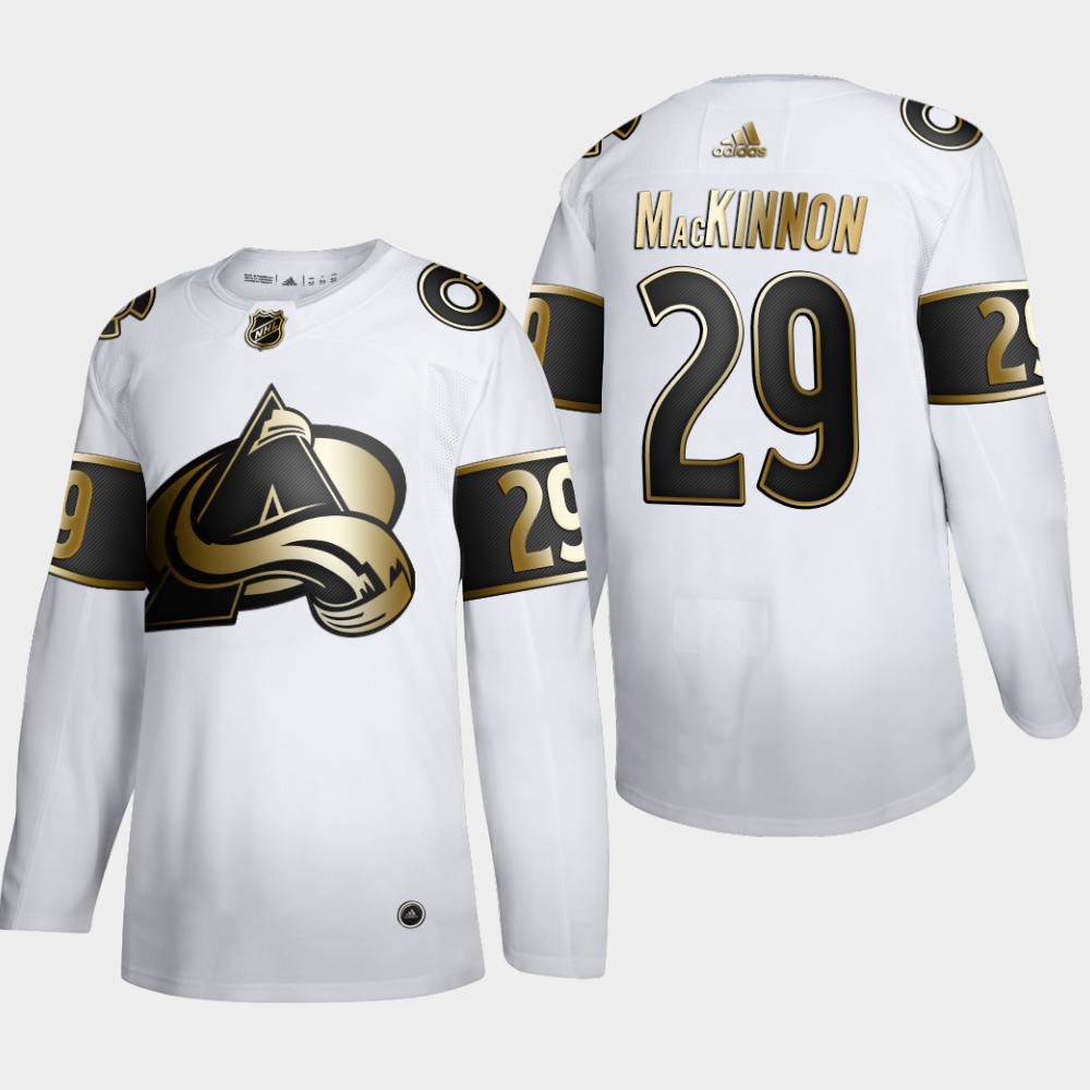 Colorado Avalanche 29 Nathan MacKinnon Men Adidas White Golden Edition Limited Stitched NHL Jersey